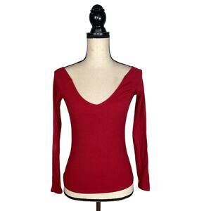 Reformation Red Ribbed Scoop Neck Long Sleeve Shirt    Size: S